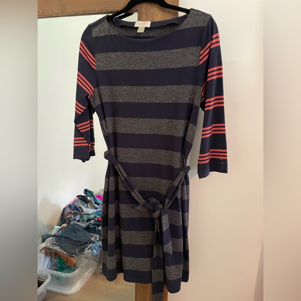 Loft Striped Dress with Tie Waist